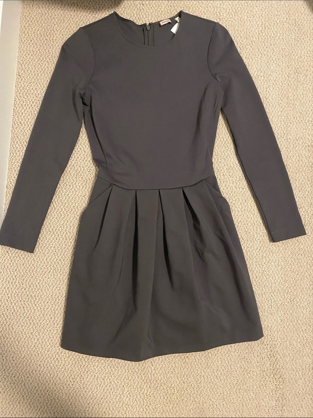 Sunday Best Charcoal Long-Sleeve Pleated Waist Dress
